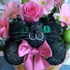 ピンクの花ネコ （黒猫）