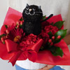 赤の花ネコmini(黒猫)