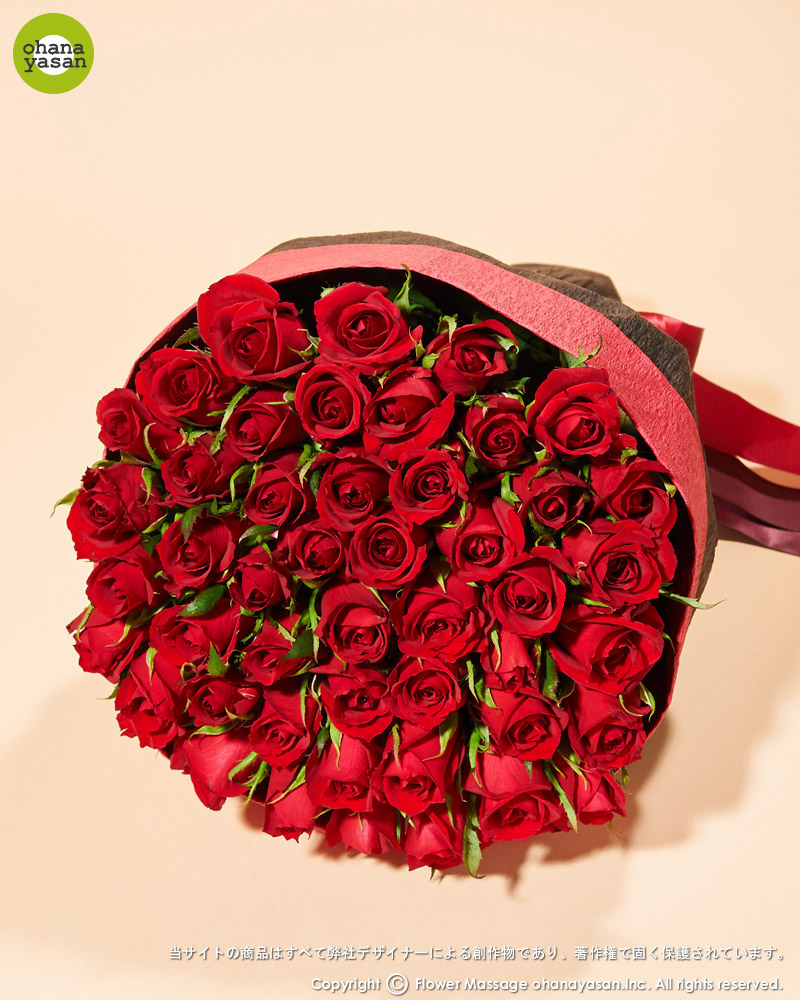 赤バラ50本花束 フラワーベース付き 誕生日プレゼントの赤薔薇の宅配